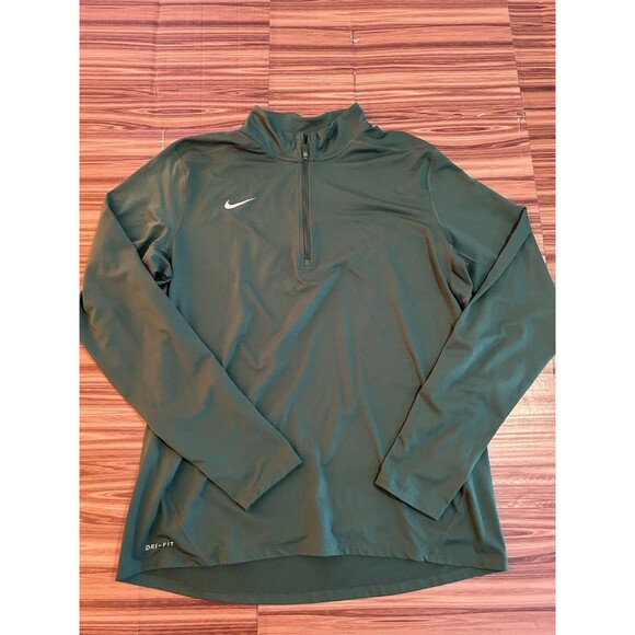 Nike Dri-fit Long Sleeve Pullover Size Large Green 1/4 Zip Thumb Holes - Picture 1 of 6